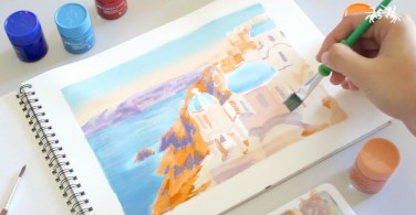 Vẽ tranh phong cảnh Santorini với Màu vẽ Poster